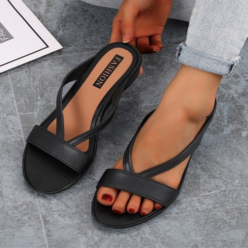 Women's Summer Open Toe Fashion Casual Sandals Slip On Flat Heel Jelly Sandals - Picture 13 of 25