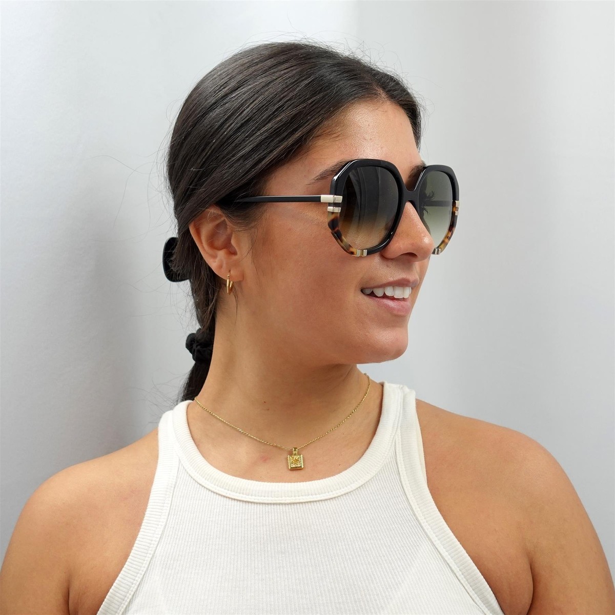 Chloe クロエ サングラス ティアドロップ CH0105S Chloe Sunglasses CH0105S 002 Shiny Black and Tortoise Green
