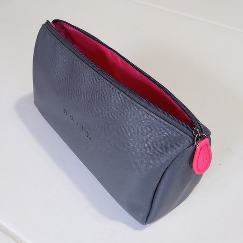 Womens Cosmetics Makeup Bags Gray Pink Girls PU Leather Zipper Pouch Makeup Case