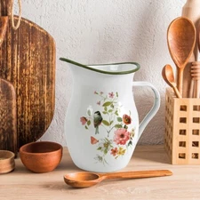 Enamel Pitcher with Wide Handle Water Pitcher Enamelware Vintage Decor 2025