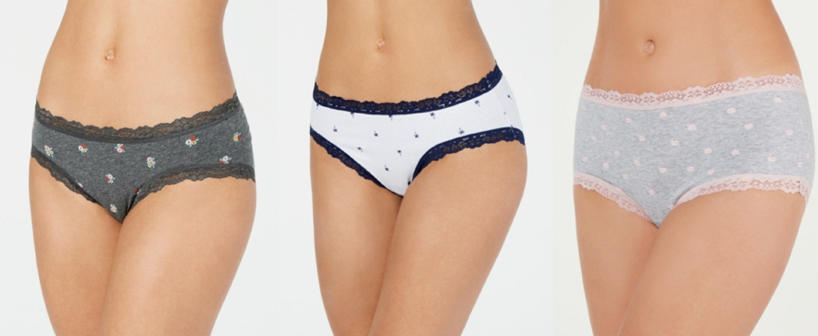 Jenni Women's Cotton LaceTrim Hipster Panty Underwear, Assorted Colors