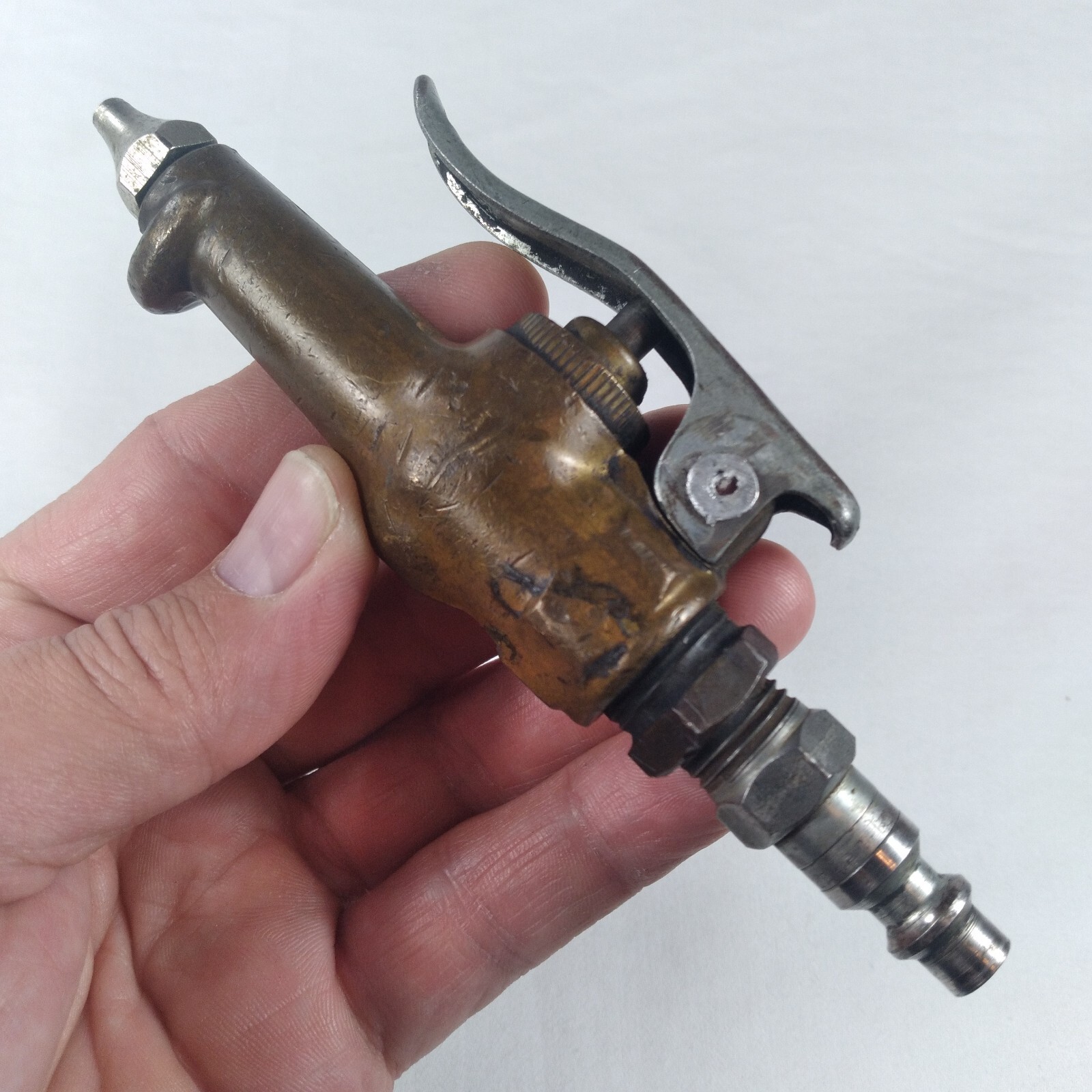 Vintage Schrader Push Button Brass Air Compressor Blow Gun Nozzle