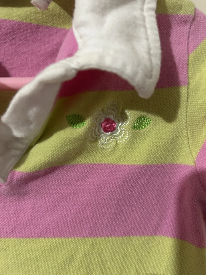 Vestido Hartstrings Niña 2T Rayas Rosa Verde Blanco Polo Informal Bordado Y2K Foto 3 de 4