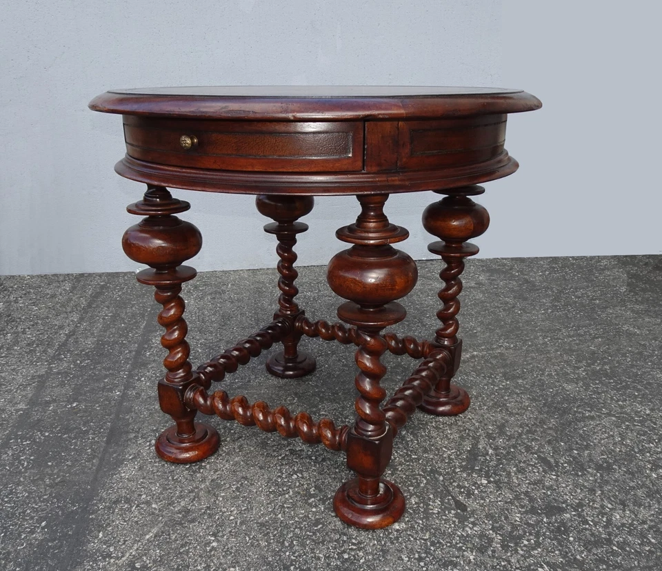 Vintage John Richard Large Spindle Side Table Leather Top w a Drawer - Image 4 of 4