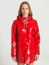 Women Pvc Shiny Leather Hooded Light Weighted Raincoat Stylish Trench Long Coats