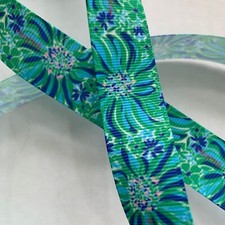 Palm beach inspired blue green floral Grosgrain ribbon BTY 5/8" 7/8" 1.5"