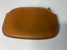 Genuine Top Grain Cowhide Horses Emblem Zippered Coin Purse Wallet Brown Tan 4"