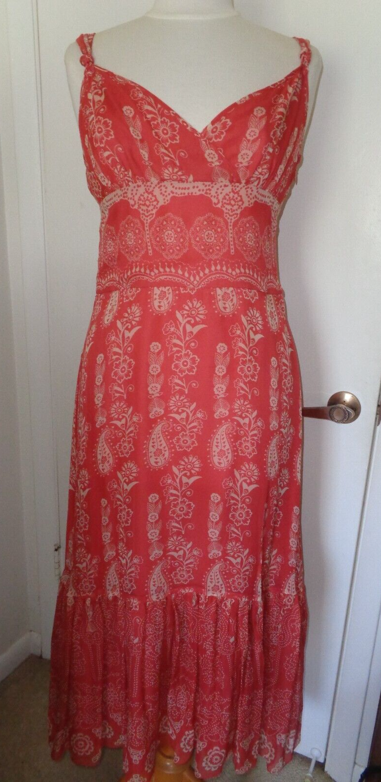 Alfani Dress Womens Sundress Sleeveless Coral Ivory Floral Paisley Tiered Maxi 6-image