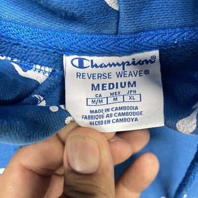 Champion Reverse Weave Logo All Over Print Blue Hoodie Champion Reverse Weave Logo All Over Print Blue Hoodie