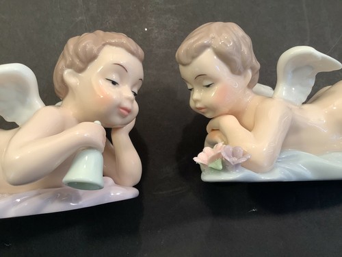 2 Vintage Cherub Angel Babies Figurines Laying Down Pastel Glazed Porcelain - 第 11/12 張圖片