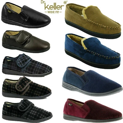 DR KELLER MENS SLIPPERS STRAP FLEECE UPPER WARM CUSHIONED CASUAL SLIP ON SHOES - Image 1 of 3