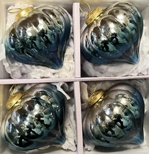 Tinsel & Fir Silver Blue Ombre Beveled Mercury Glass Christmas Ornaments 4” Set4