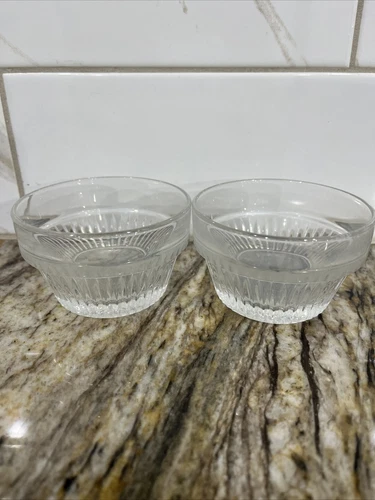 Vintage Set 2 Libbey Duratuff  Custard Dessert Cup Clear Glass USA 2" H x 3 1/4"
