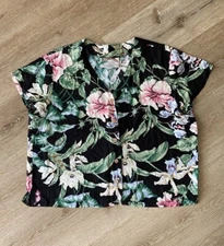 Paradise Found Shaba Orchid Black Rayon Women's V-Neck Blouse Size L