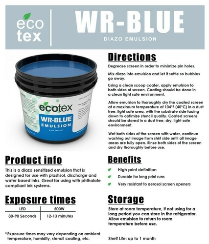 Ecotex® WR-BLUE - Water Resistant Diazo Screen Printing Emulsion - Pint 16oz - Picture 6 of 7