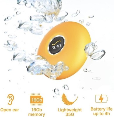 SONR Music Waterproof MP3 Player for Swimming Yellow, new , no used ! Open box 