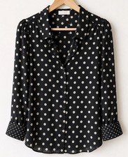 Banana Republic Sheer Black White 100 Cotton Polka Dot Button-Up Blouse Size XL