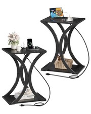 End Table Charging Station 2Tier Side Set of 2 Nightstand Storage TBZ20UP2BB