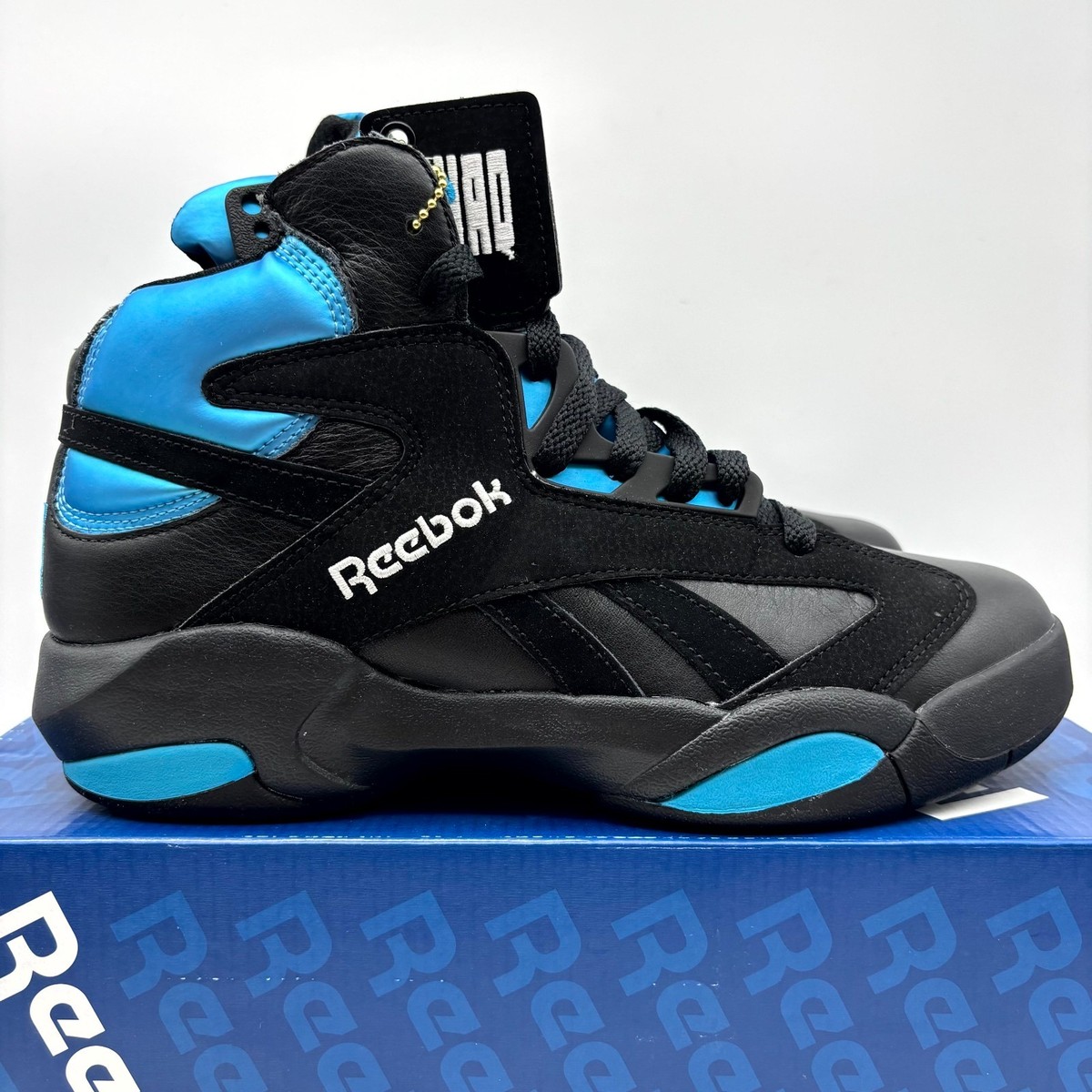 Reebok Shaq Attaq Azure Blue Black Nubuck Athletic Shoes Size 8.5
