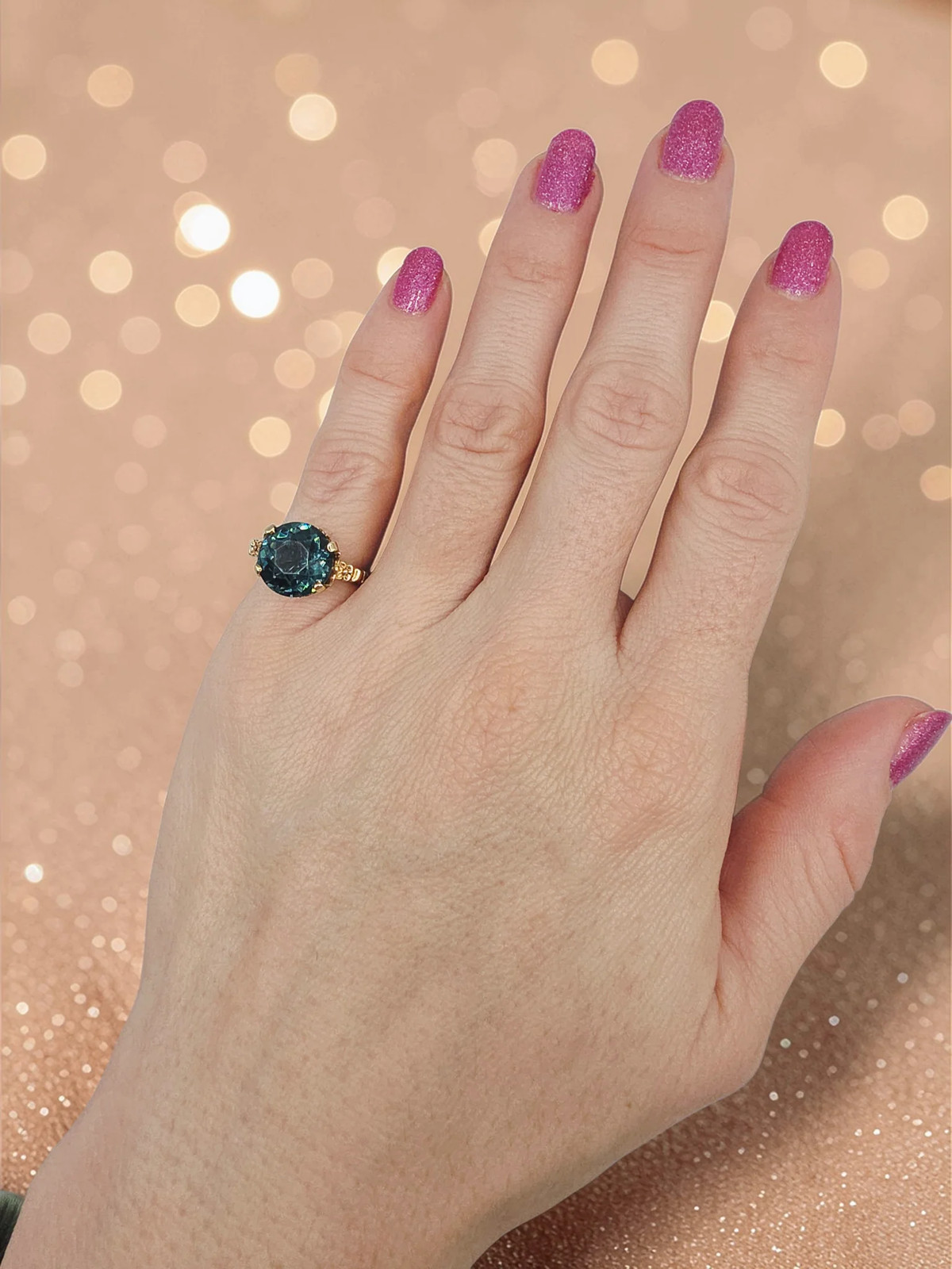 Solid 10K Yellow Gold Ring with Large Round-Cut T… - image 4