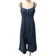 Gap Denim Midi Dress Womens Small Petite Blue Medium Wash Zip Front Fit N Flare