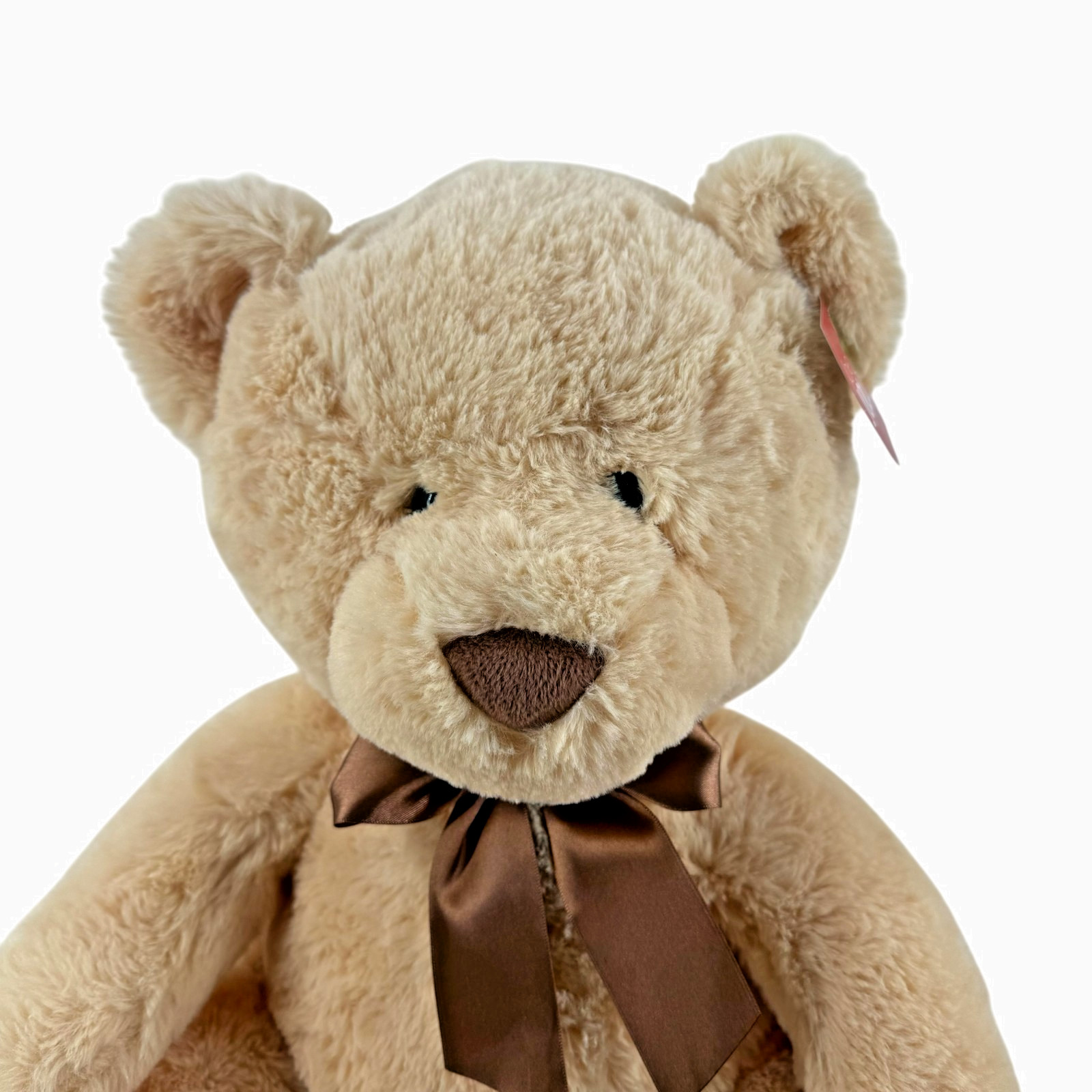 Hugfun International Stuffed Plush Teddy Bear 15" Cream Beige Tan Bow Gift Tag