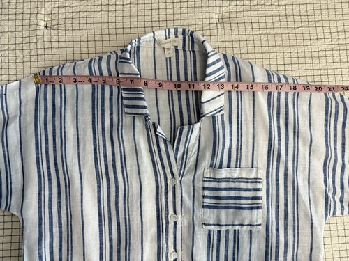 garnet hill women size12 whirt/blue linen strip short sleeve button down t shirt - Bild 9 von 17