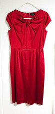 Tahari Arthur S. Levine Women’s Red Satin Sheath Knee Dress V-Neck Bow Sz 6