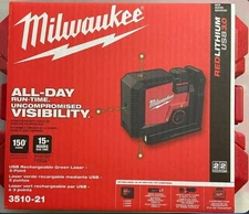 Milwaukee 3510-21 USB Rechargeable Green 3-Point Laser - Black/Red