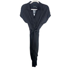NWT DO + BE Black Ruched Tie Waist Midi Shirt Dress Size Small