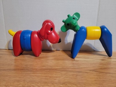 Vtg Tupperware Pull Apart Toy Dog ''Zoo It Yourself'' Animals Red Blue Yellow 70's