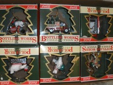 LOT OF 6 VINTAGE COCA COLA POLAR BEAR & BOTTLE WORKS COLLECTION ORNAMENTS