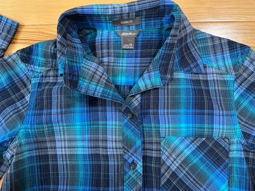 Eddie Bauer Classic Fit Button Up Damen Hemd Blautöne Karomuster Gr. XS - Bild 3 von 4