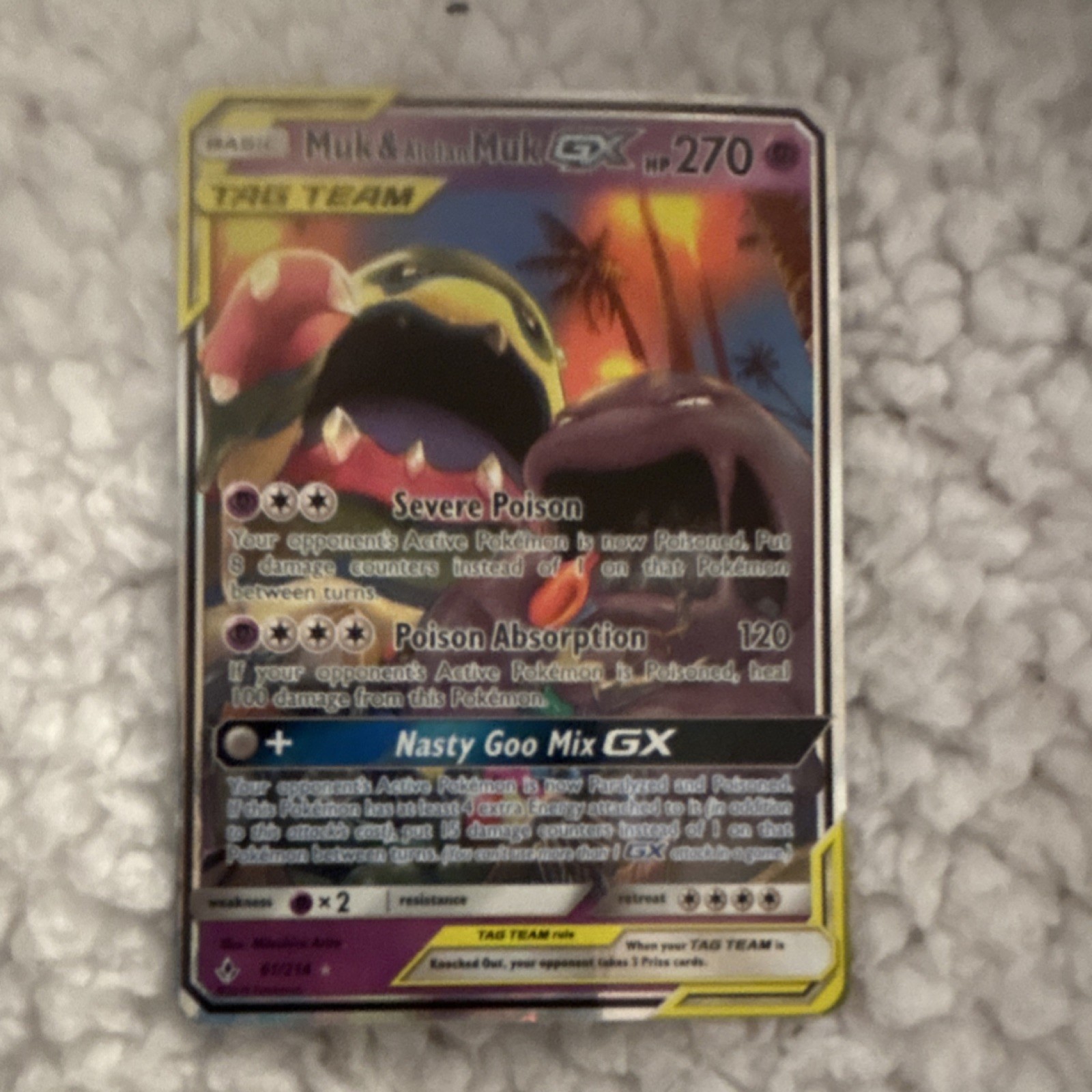 Pokémon Muk & Alolan Muk GX Ultra Rare TAG TEAM Holo 61/214 Unbroken Bonds