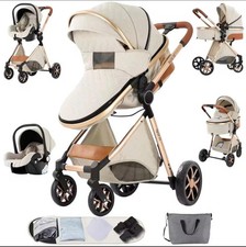 Harmony® 3 in 1 Kinderwagen Komplett Set Buggy+Babyschale Bett Wickeltasche Weiß