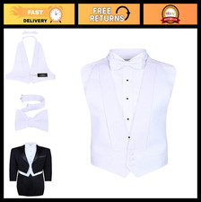 White Pique Formal Vest  Pre-Tied Bow Tie Set - Tailcoat Waistcoat for Men