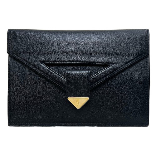 Yves Saint Laurent Vintage Clutch Mini Bag Black Leather Gold Hardware