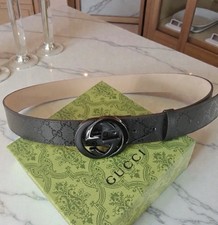 Gucci Black Imprime Belt Interlocking GG Buckle W/ Box  Dust Bag 95 IT 38 US