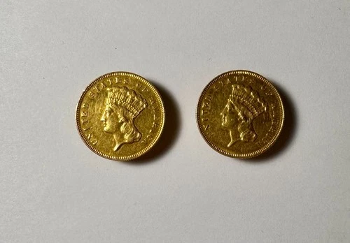 1878 US Gold $3 Indian Princess Head Cuff-Links