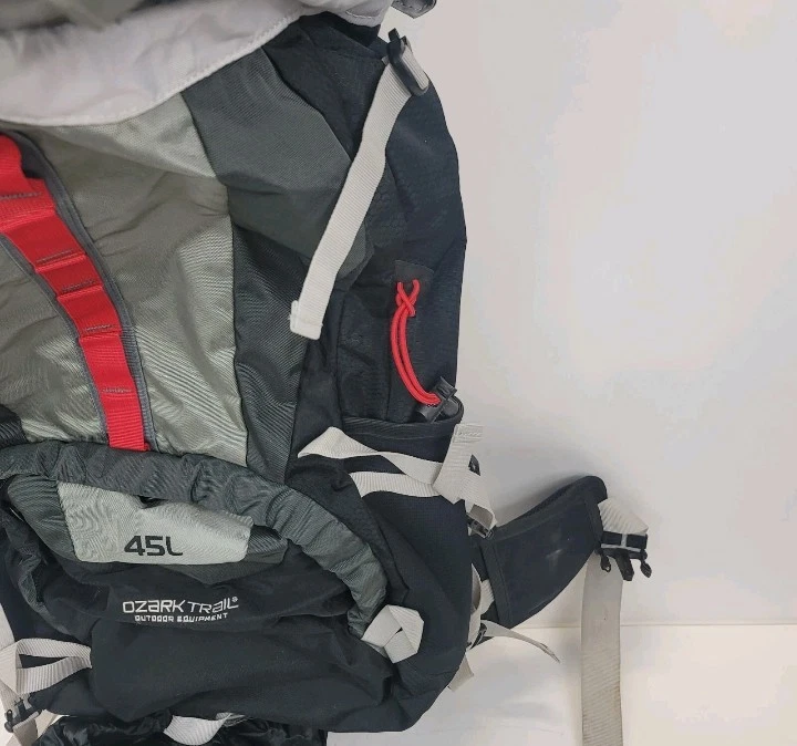 Pre Owned Ozark Trail Backpack 45 L Hiking Camping (Gray, Black & Red) - Image 4 of 4