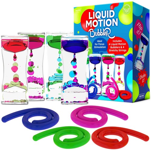 Liquid Motion Bubbler Sensory Toys – 8 Pc Set Bundle Stretchy String Timer fo...