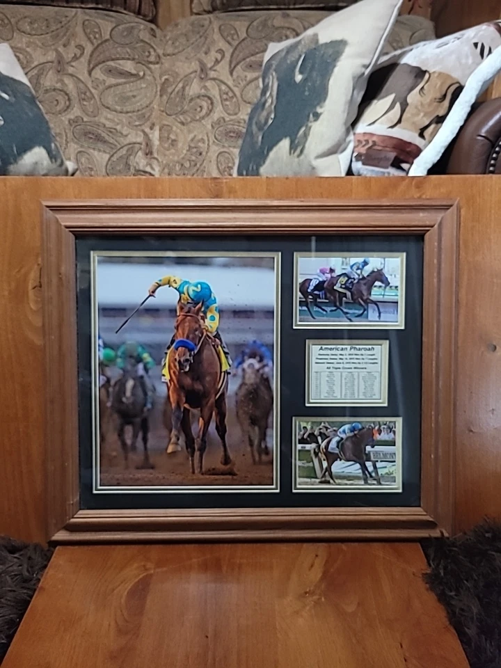 Marco de roble ganador triple corona 21x24 estampado enmarcado American Pharaoh Foto 2 de 4
