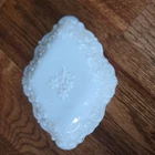 Vintage Victorian Diamond Milk Glass Trinket Dresser Box Floral & Scroll Design