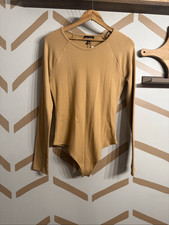 Steve Madden Tan Ribbed Long Sleeve Stretch Bodysuit Size Large NWT