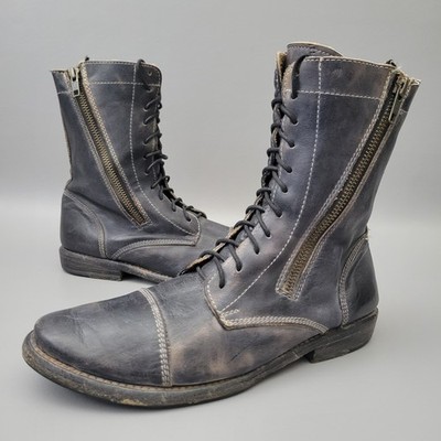 BED STU Double Zip Leather Boots Lace Up Slate Black Size 7.5 Bench Made Artisan