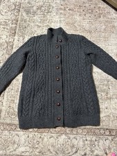 Vintage L.L. Bean 100 Wool Cable Knit Cardigan Sweater Fisher- Made in Ireland