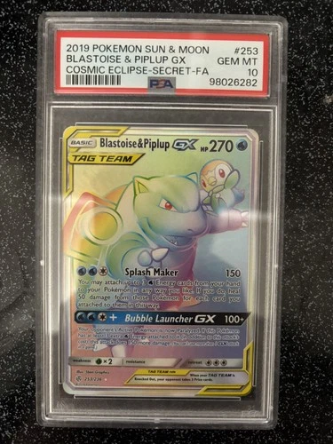 Blastoise & Piplup Tag Team Pokemon Sun & Moon Cosmic Eclipse GX #253/236 PSA 10