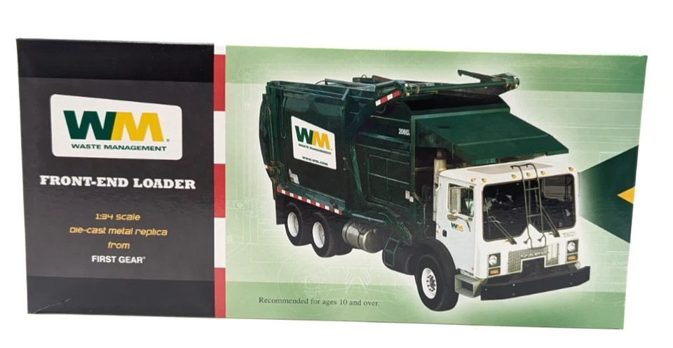 First Gear 1/34 2002 Mack MR Front-End Loader Garbage Truck WM Waste Management - Image 3 of 4