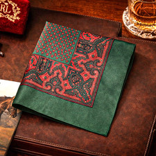 Vintage Ralph Lauren Pocket Square Silk Made in England Green Red Paisley