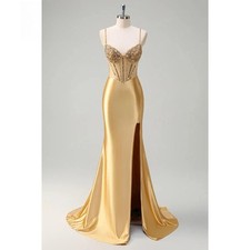 Mermaid Satin Rhinestone Evening Dresses Beads Sweetheart Prom Dress Customized